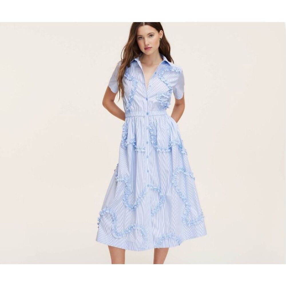 Kate Spade Target Blue and White Striped Ribbon Short-Sleeve Midi Shirtdress